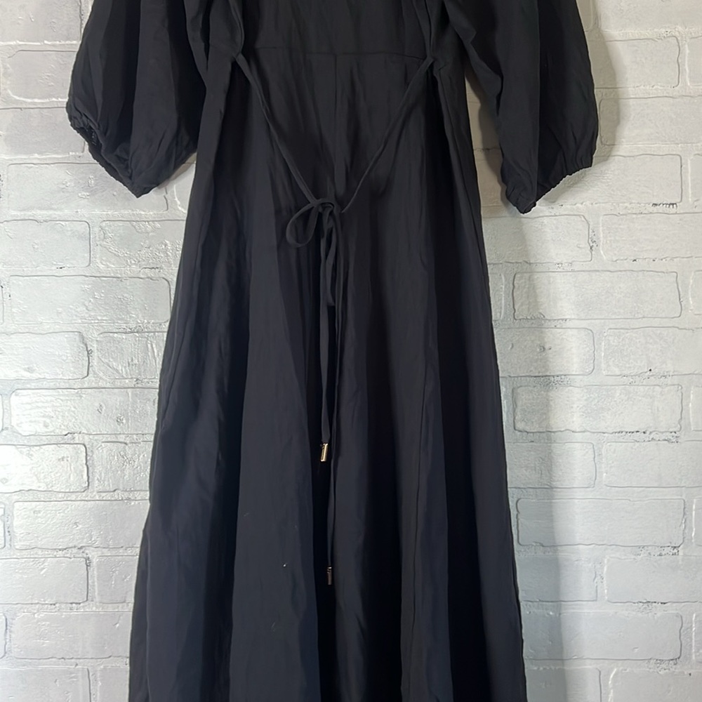Iris Maxi Melina L/S Dress Black Size 8 Button Front V Neck Puff Sleeves - Picture 6 of 13